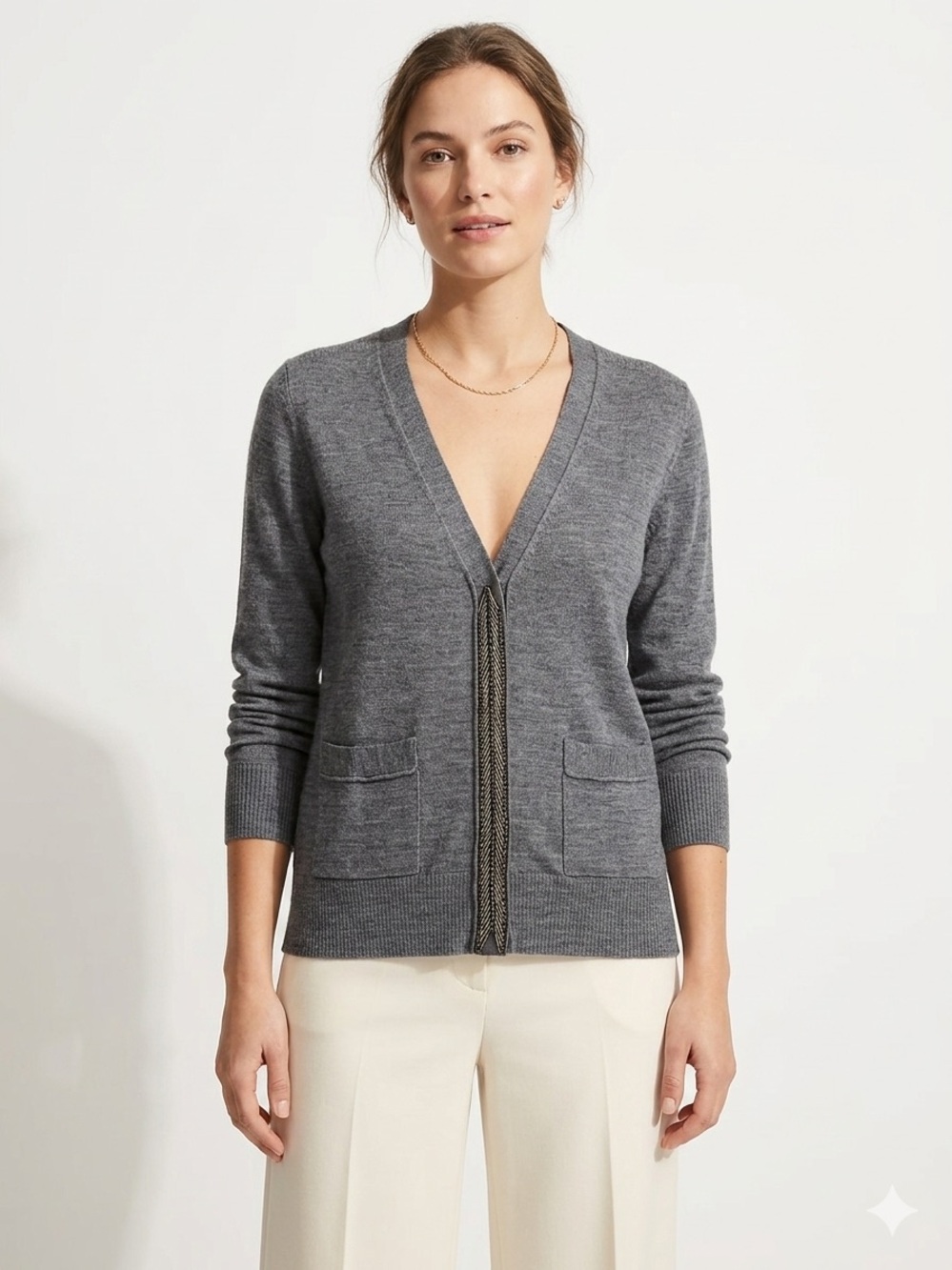 Banana Republic Women's Petite Medium Grey Extra Fine Merino Wool Cardigan NWT